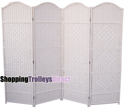 Wicker Handwoven 4 Part Panel Partition Room Divider Screen White Classic